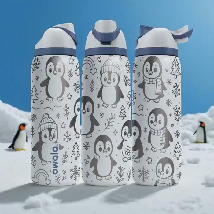 Penguin Owala Bottle – 16oz 24oz 32oz 40oz Winter Engraved Cup – Cute Snow Animal Gift – Kids Holiday Ice Theme Drinkware