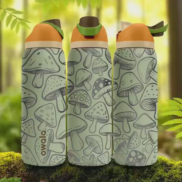 Engraved Mushroom Tumbler – Owala Water Bottle with Cute Forest Fungi Design – Laser Engraved Nature Cup – 16oz 24oz 32oz 40oz