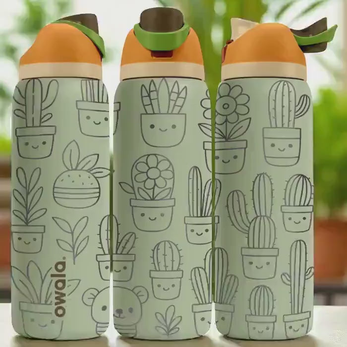 Engraved Succulent Tumbler – Cute Cactus Plant Owala Water Bottle – Green Aesthetic Cup – 16oz 24oz 32oz 40oz