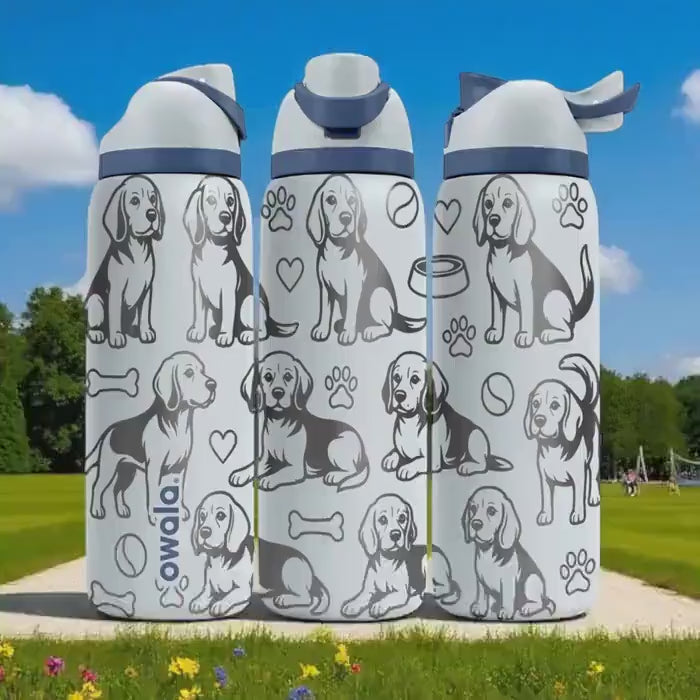 Beagle Engraved Owala Water Bottle – Cute Dog Gift with Paw Prints and Bones – 16oz 24oz 32oz 40oz Tumbler for Pet Lovers