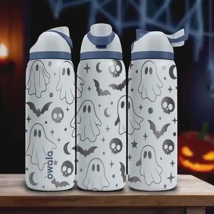 Ghost Owala Bottle – Engraved Halloween Wrap Design – Stainless Steel Cup 16oz 24oz 32oz 40oz