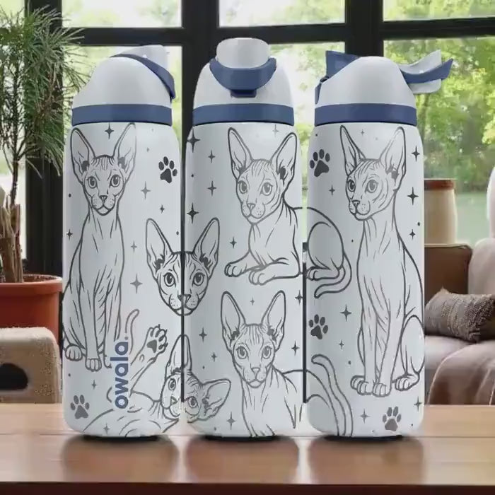 Sphynx Cat Engraved Owala Bottle – 16oz 24oz 32oz 40oz Hairless Cat Tumbler – Gift for Cat Lovers and Pet Owners