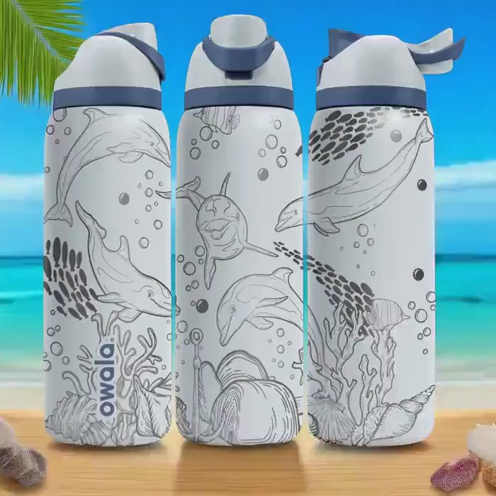 Ocean Dolphin Tumbler – 16oz 24oz 32oz 40oz Custom Engraved Owala FreeSip Bottle – Sea Life Gift for Beach Lovers