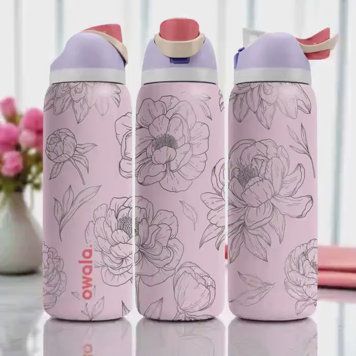 Pink Peony Engraved Owala Tumbler – 16oz 24oz 32oz 40oz Floral Water Bottle – Elegant Gift for Her or Garden Lovers