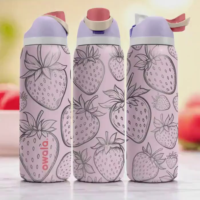Big Strawberry Engraved Owala Tumbler – 16oz 24oz 32oz 40oz Cute Pink Fruit FreeSip Cup – Gift for Her or Teen