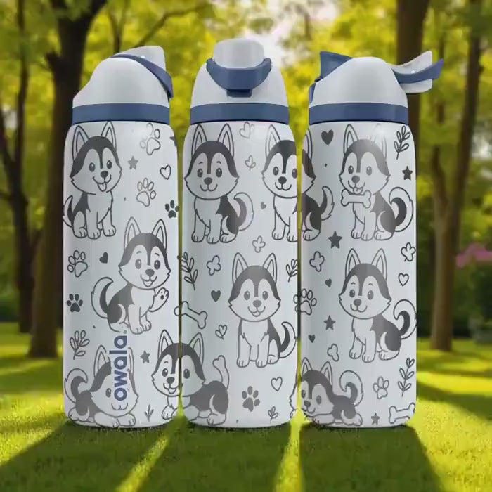 Husky Dog Owala Bottle – 16oz 24oz 32oz 40oz Engraved Tumbler – Cute Siberian Husky Gift – Kawaii Puppy Drinkware for Kids or Adults