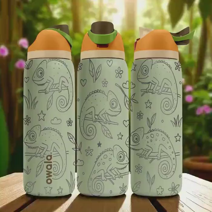 Engraved Chameleon Water Bottle – Owala Tumbler with Jungle Reptile Design – 16oz 24oz 32oz 40oz Gift for Nature and Lizard Lovers
