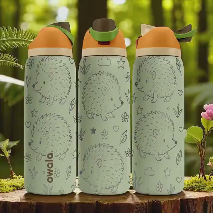 Engraved Hedgehog Owala Bottle – Cute Forest Animal Tumbler for Kids and Nature Lovers – 16oz 24oz 32oz 40oz