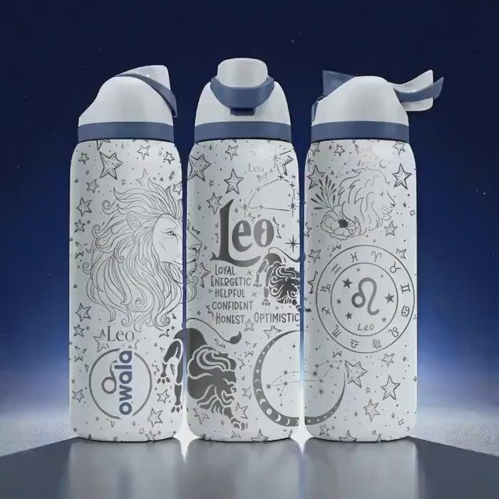 Leo Zodiac Owala Bottle – 16oz 24oz 32oz 40oz Engraved Star Sign Cup – Astrology Lion Gift for Her or Him – Bold Fire Sign Bottle