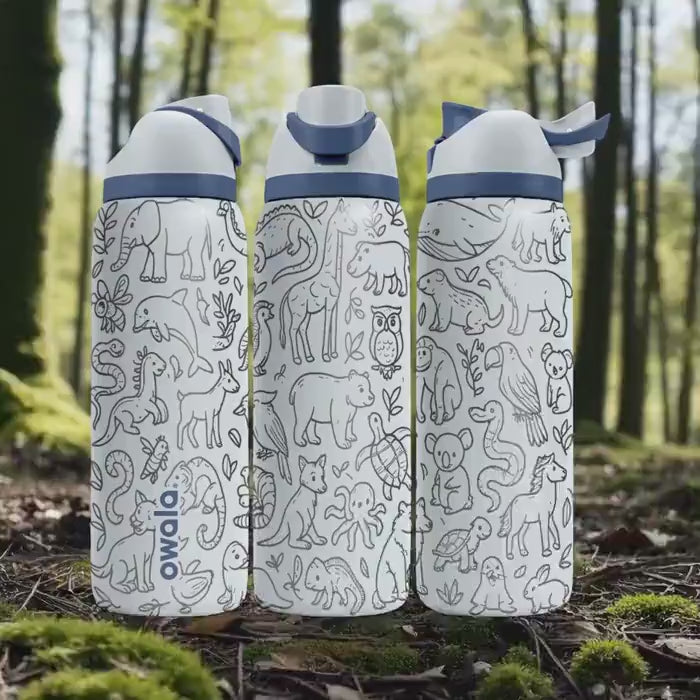 Wildlife Engraved Owala Bottle – Forest Animal Wrap Design – Stainless Steel Cup 16oz 24oz 32oz 40oz