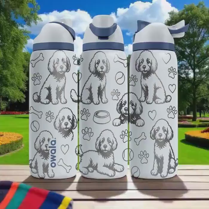 Labradoodle Engraved Owala Bottle – Cute Dog Gift for Doodle Lovers – 16oz 24oz 32oz 40oz Personalized Water Bottle with Paws