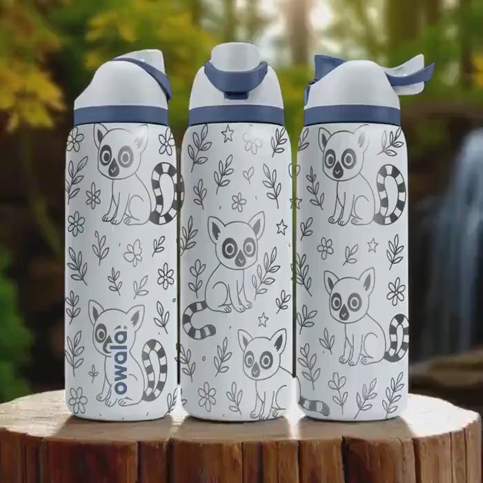 Lemur Owala Bottle – 16oz 24oz 32oz 40oz Engraved Jungle Animal Cup – Cute Wildlife Gift – Striped Tail Lemur Drinkware