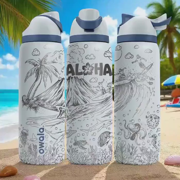 Hawaii Aloha Engraved Owala Tumbler – 16oz 24oz 32oz 40oz Tropical FreeSip Cup – Ocean Gift for Her or Him