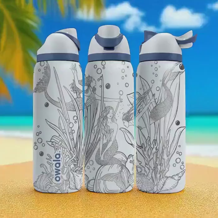 Mermaid Owala Bottle – 16oz 24oz 32oz 40oz Laser Engraved Ocean Theme Tumbler – Beach Gift for Her – Fantasy Sea Cup
