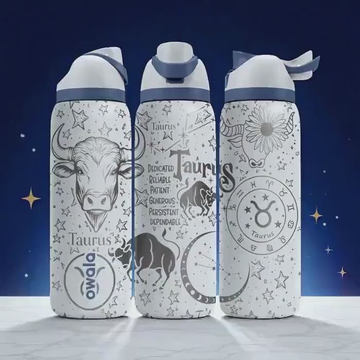 Taurus Zodiac Engraved Owala Bottle – 16oz 24oz 32oz 40oz Astrology Gift – Personalized Taurus Water Bottle for Her or Him