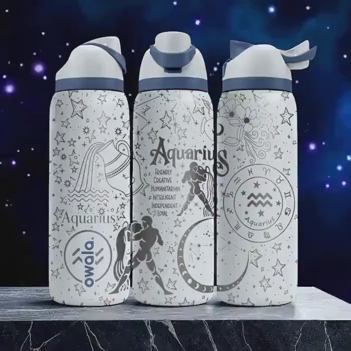 Aquarius Zodiac Owala Bottle – 16oz 24oz 32oz 40oz Engraved Astrology Gift – Water Bearer Sign Cup – January February Birthday Bottle