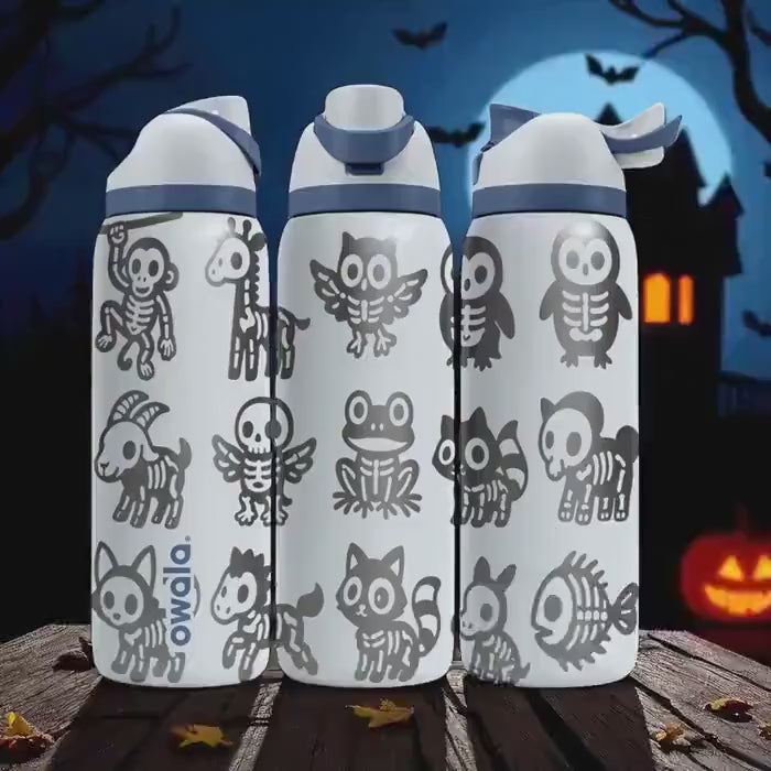 Skeleton Animals Owala Bottle – Engraved Spooky Wrap Design – Stainless Steel Cup 16oz 24oz 32oz 40oz