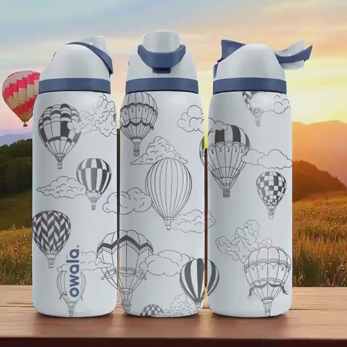 Hot Air Balloon Engraved Owala Tumbler – 16oz 24oz 32oz 40oz FreeSip Cup with Sky and Clouds – Adventure Gift for Her or Him