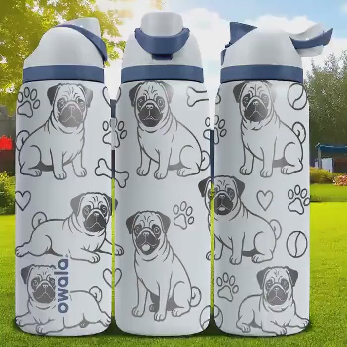 Pug Owala Bottle – 16oz 24oz 32oz 40oz – Cute Dog Lover Gift with Laser Engraved Pug Design – Funny Pet Water Cup