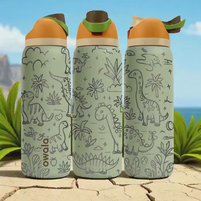 Dinosaur Engraved Owala Tumbler – 16oz 24oz 32oz 40oz Jurassic FreeSip Cup with Prehistoric Wrap – Gift for Kids and Dino Fans