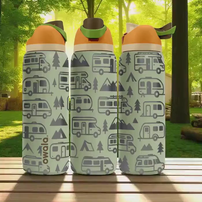Camper Van Owala Bottle – 16oz 24oz 32oz 40oz Engraved RV Adventure Cup – Camping Gift for Kids – Forest Roadtrip Trave
