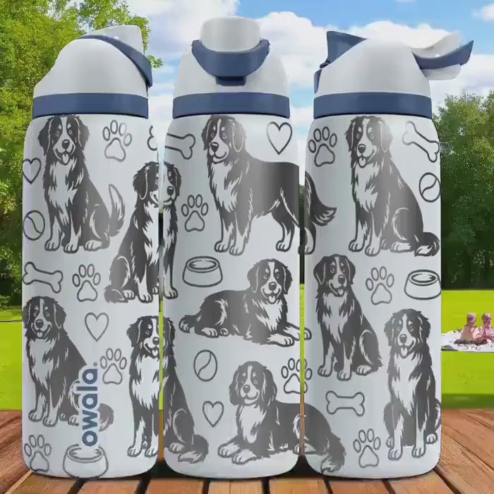 Bernese Mountain Dog Owala Bottle – 16oz 24oz 32oz 40oz – Engraved Gift for Dog Lovers – Gentle Giant Pup Stainless Steel Cup