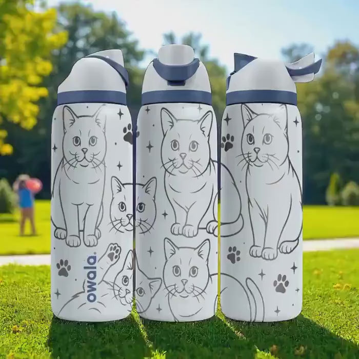 Engraved Burmese Cat Owala Bottle – 16oz 24oz 32oz 40oz – Pet Lover Gift, Cute Round Face Cat Tumbler for Cat Moms