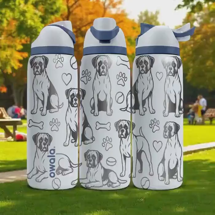 Boxer Dog Engraved Owala Bottle – Cute Gift for Boxer Lovers – 16oz 24oz 32oz 40oz Personalized Stainless Water Bottle