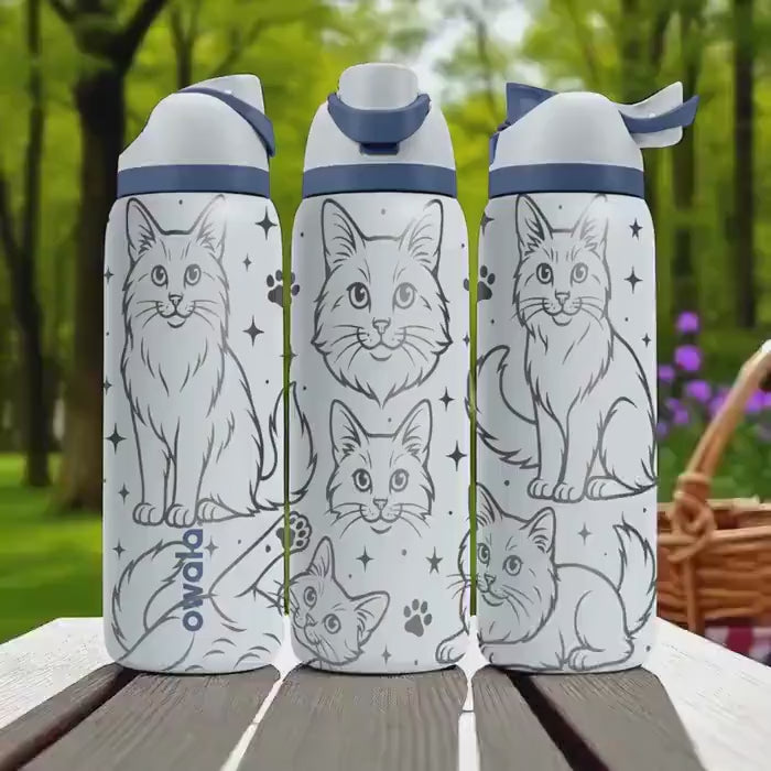 Engraved Norwegian Forest Cat Owala Bottle – 16oz 24oz 32oz 40oz – Fluffy Cat Lover Gift, Viking Cat Engraved Tumbler
