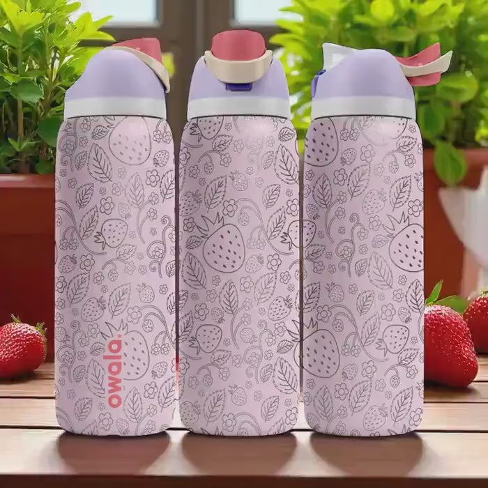 Strawberry Garden Engraved Owala Tumbler – 16oz 24oz 32oz 40oz Pink Berry FreeSip Cup – Cute Gift for Her or Teen