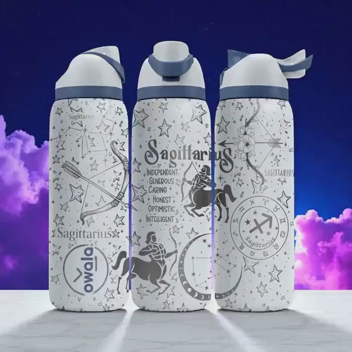 Sagittarius Zodiac Engraved Owala Bottle – 16oz 24oz 32oz 40oz Astrology Gift – Archer Star Sign Water Bottle for Her or Him