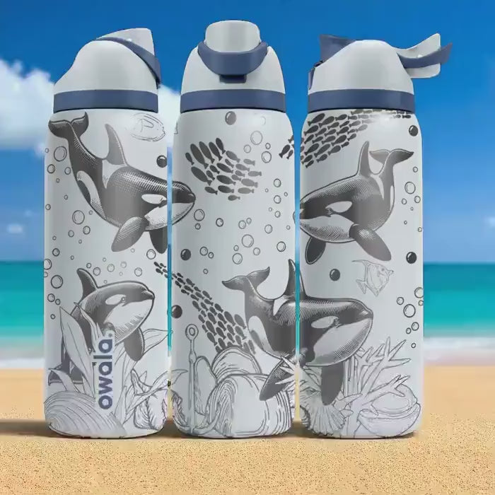 Orca Whale Tumbler – 16oz 24oz 32oz 40oz Custom Engraved Owala FreeSip Bottle – Sea Life Gift for Ocean Animal Lovers