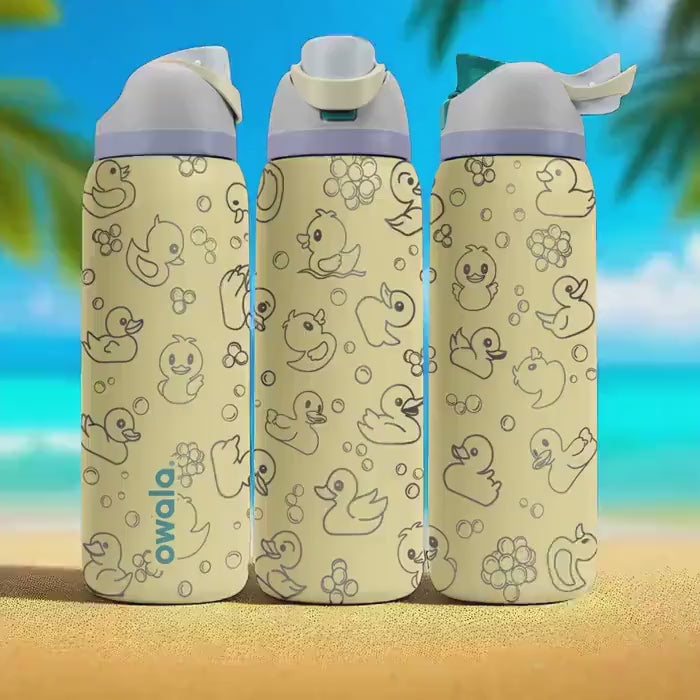 Duck Engraved Owala Tumbler – 16oz 24oz 32oz 40oz Yellow FreeSip Cup with Bubble Ducks – Cute Gift for Her or Kids
