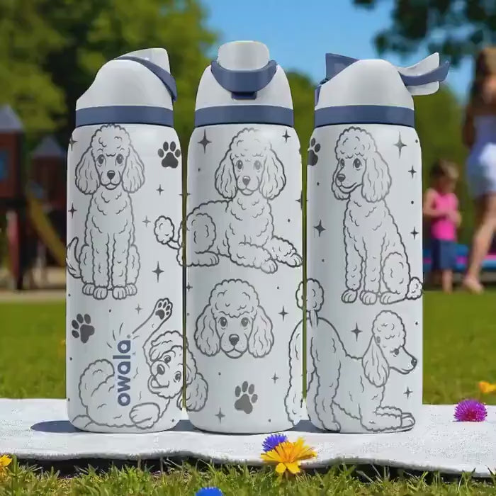 Engraved Poodle Dog Owala Bottle – 16oz 24oz 32oz 40oz – Curly Pup Lover Gift, Cute Poodle Water Tumbler
