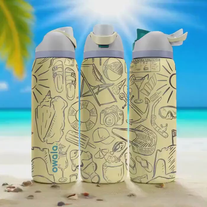 Beach Day Owala Bottle – 16oz 24oz 32oz 40oz Engraved Summer Icons Water Bottle – Sandals Shells Coconut Gift – Tropical Vacation Cup