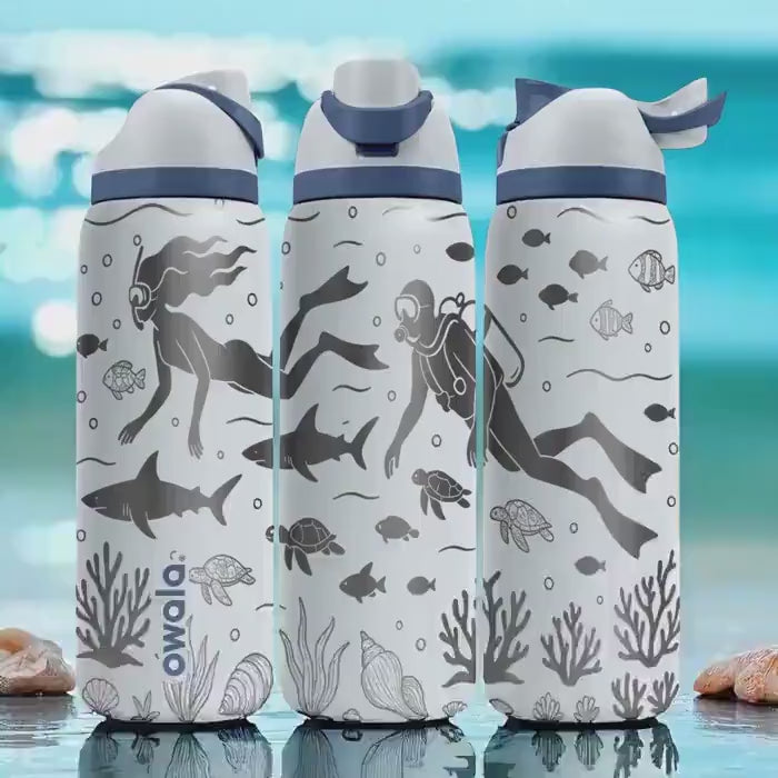 Engraved Diver Ocean Bottle – Underwater Sea Life Owala Tumbler – 16oz 24oz 32oz 40oz Gift for Swimmers and Ocean Lovers