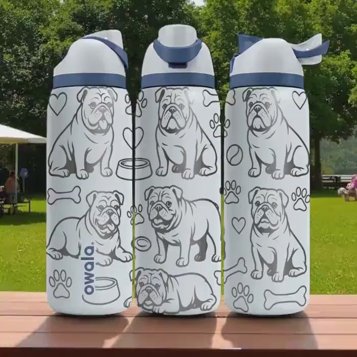 English Bulldog Engraved Owala Bottle – Cute Dog Gift with Bones and Paws – 16oz 24oz 32oz 40oz Water Bottle for Pet Lovers