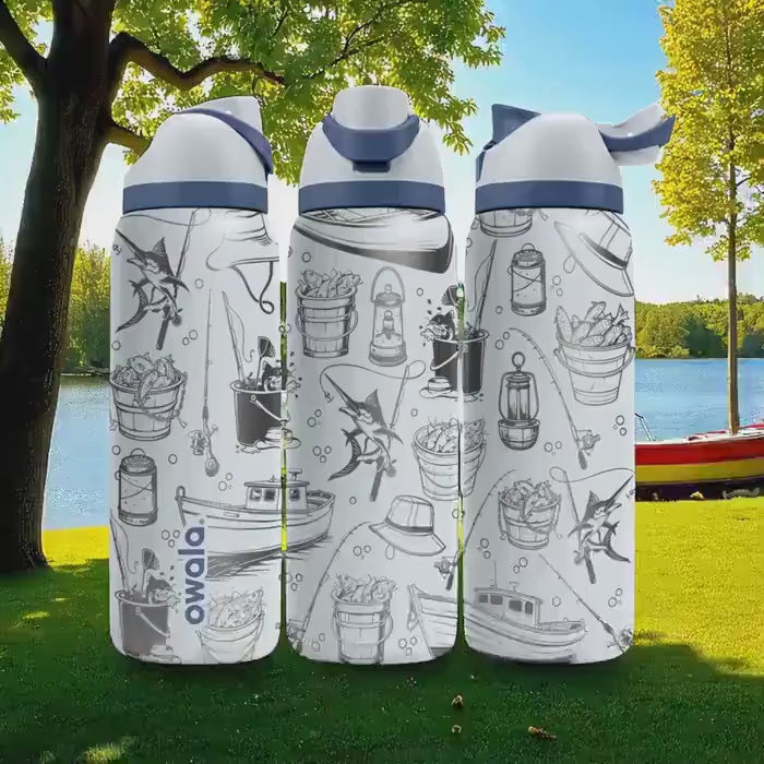 Engraved Fishing Tumbler – Owala Water Bottle with Fisherman Design – Gift for Dad or Angler – 16oz 24oz 32oz 40oz