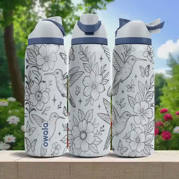 Engraved Hummingbird Owala Tumbler – Floral Water Bottle with Birds and Flowers – 16oz 24oz 32oz 40oz
