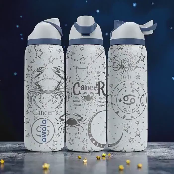 Cancer Zodiac Owala Bottle – 16oz 24oz 32oz 40oz Engraved Water Bottle Gift – Astrology Crab Sign Cup for Her or Him – July Birthday