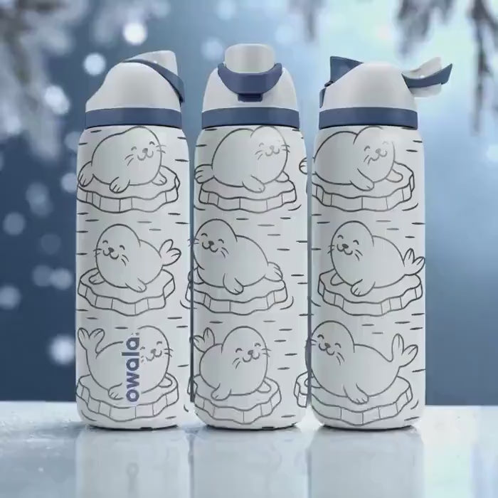 Cute Seal Owala Tumbler – 16oz 24oz 32oz 40oz Engraved Water Bottle with Icy Arctic Seals on Icebergs – Winter Animal Gift