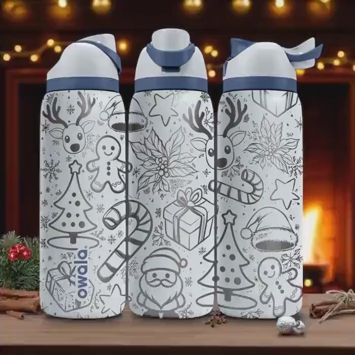 Owala Christmas Tumbler – 16oz 24oz 32oz 40oz – Engraved Holiday Reindeer & Santa Cup – Festive Gift for Kids and Adults
