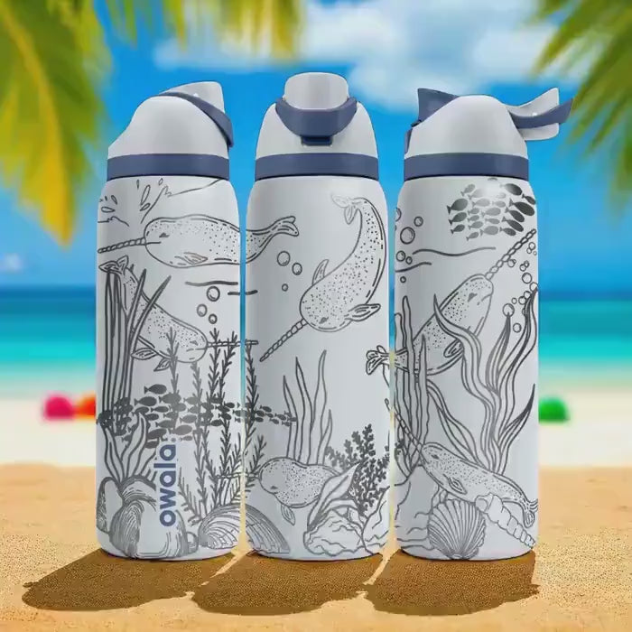 Narwhal Owala Bottle – 16oz 24oz 32oz 40oz Engraved Ocean Animal Water Bottle – Arctic Sea Life Cup – Gift for Kids and Ocean Lovers