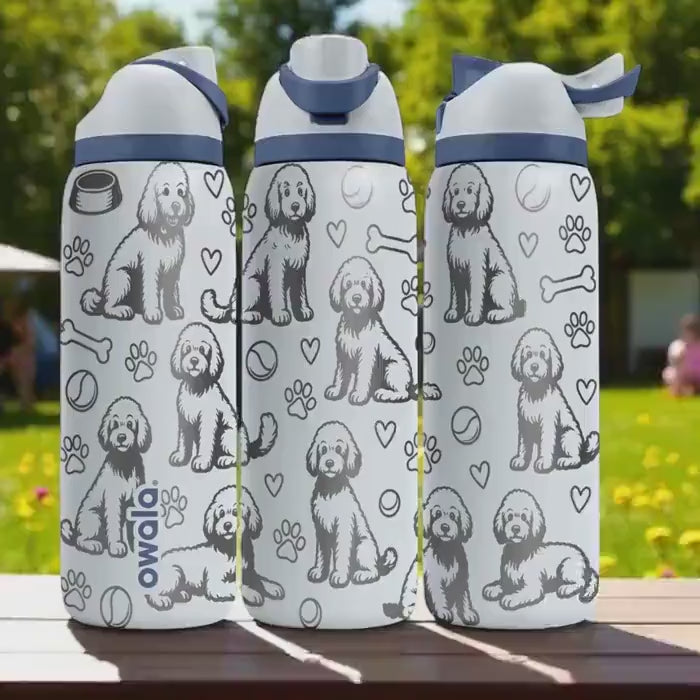 Cute Labradoodle Engraved Owala Bottle – Fluffy Dog Tumbler with Hearts and Paws – 16oz 24oz 32oz 40oz Pet Gift Idea