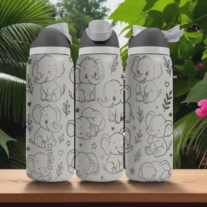 Owala Elephant Tumbler – 16oz 24oz 32oz 40oz – Cute Baby Elephant Cup for Kids – Engraved Jungle Animal Bottle – Gift for Little Ones
