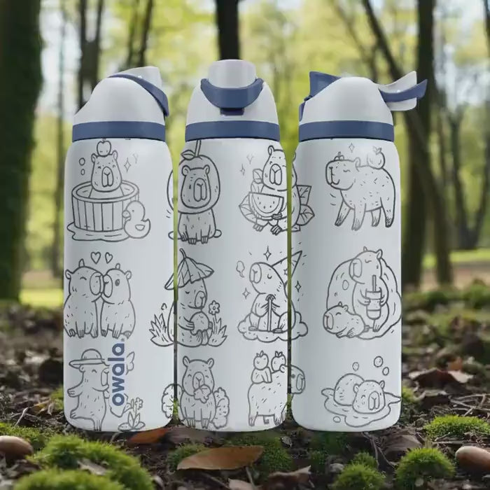 Capybara Engraved Owala Bottle – Cute Animal Relax Wrap Design – Stainless Steel Cup 16oz 24oz 32oz 40oz