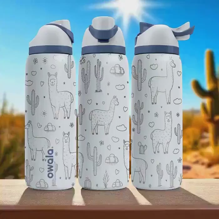 Engraved Llama Tumbler – Cute Desert Owala Bottle with Cactus and Llama Design – 16oz 24oz 32oz 40oz