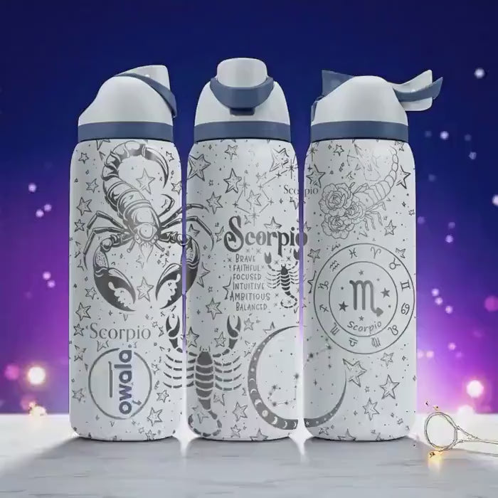 Scorpio Zodiac Engraved Owala Bottle – 16oz 24oz 32oz 40oz Astrology Gift – Laser Engraved Scorpio Water Bottle for Her or Him