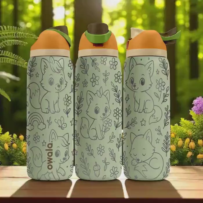 Fox Forest Owala Bottle – 16oz 24oz 32oz 40oz Engraved Cute Animal Cup – Woodland Themed Gift – Kids Wildlife Adventure Drinkware