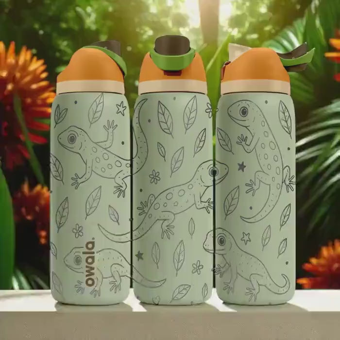 Engraved Chameleon Water Bottle – Owala Tumbler with Jungle Reptile Design – 16oz 24oz 32oz 40oz Gift for Nature and Lizard Lovers
